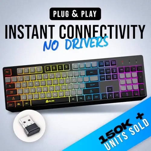 KLIM Chroma Wireless Keyboard – RGB Backlit Gaming, Rechargeable Battery, PC Keyboard, Durable & Water-Resistant, Compatible with PS4, PS5 & Mac - Black - 2