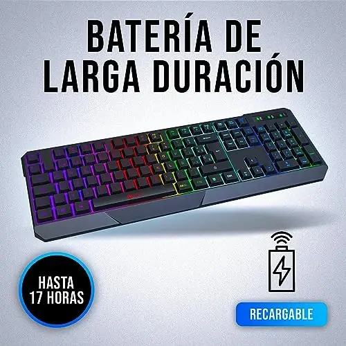 KLIM Chroma Wireless Spanish (España) Keyboard, RGB Backlit Wireless Keyboard, Rechargeable Battery, Quiet, Water-Resistant, Plug & Play for PC, Mac, PS4/PS5 - 3