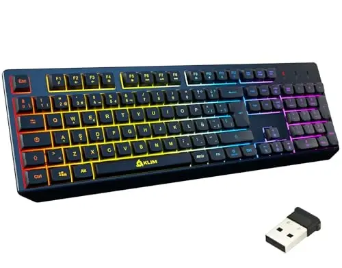 KLIM Chroma Wireless Spanish (España) Keyboard, RGB Backlit Wireless Keyboard, Rechargeable Battery, Quiet, Water-Resistant, Plug & Play for PC, Mac, PS4/PS5 - KLIM
