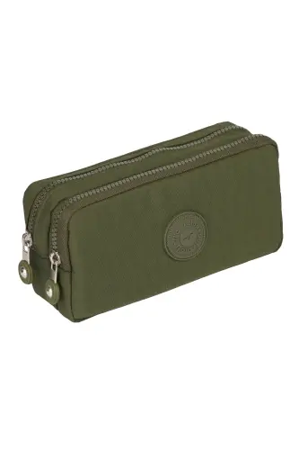 Klinkır Suya Dayanıklı Klinkır Kumaş Yıkanabilir Iki Bölmeli Kalemlik Kalem Kutusu Cüzdan Tipi-haki 