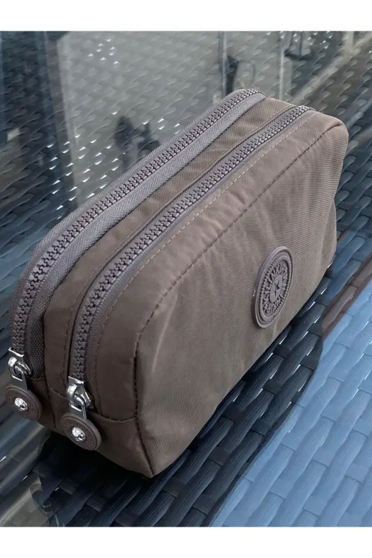 Klinkır Suya Dayanıklı Klinkır Kumaş Yıkanabilir Iki Bölmeli Kalemlik Kalem Kutusu Cüzdan Tipi-kahve - 2