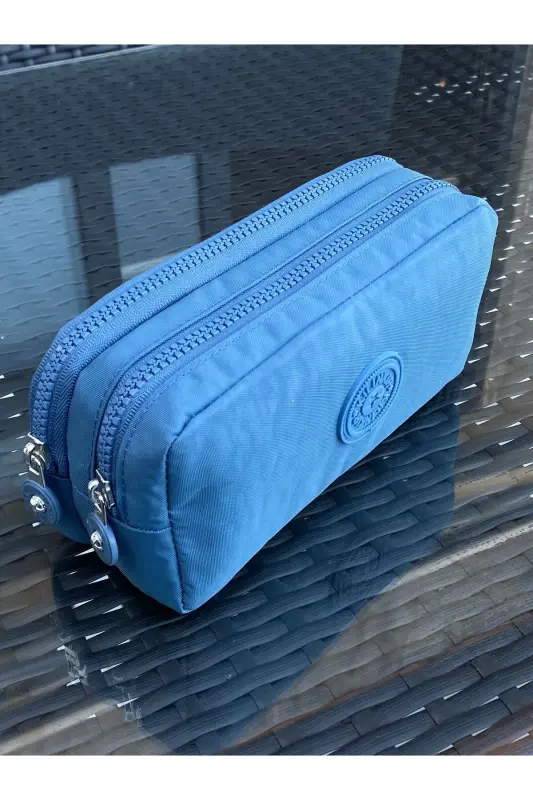 Klinkır Suya Dayanıklı Klinkır Kumaş Yıkanabilir Iki Bölmeli Kalemlik Kalem Kutusu Cüzdan Tipi-kobaltmavi - 3