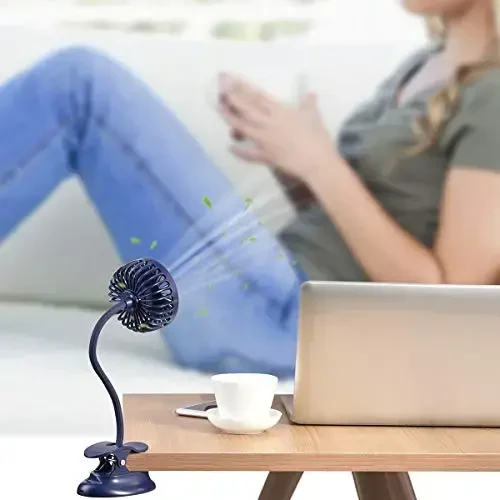 Clip on Fan Usb Battery Operated Desk Clip Fan with Emergency Power Bank, Baby Stroller Fan Rechargeable Personal Fan Flexible Neck 3 Speeds Great for Beach Car Camping Dorm Bed Office-Navy Blue - GLOVION (1)