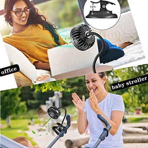 Clip On USB Mini Desk Fan with Emergency Power Bank, Battery Operated Rechargeable Portable Fan - Flexible Neck, 3 Speed Personal Cooling for Baby Stroller, Car, Camping, Office, Dorm, Beach - Black - 5