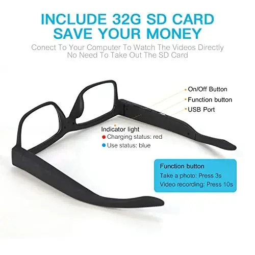 KLSYQ 1080p HD Camera Smart Video Recording Glasses-Outdoor Sport Glasses with Camera Wearable Eyeglass (Include 32G Memory Card) - MODAZONE (1)