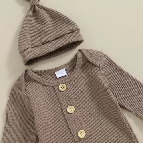 KMBANGI Newborn Baby Boys Girls Knotted Gown Hat Set Long Sleeve Button Infant Sleeper Baby Sleep Gown with Mittens - 4