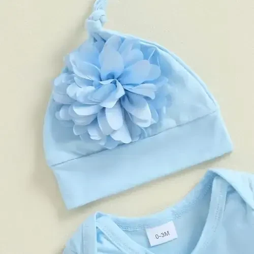 KMBANGI Newborn Baby Boys Girls Knotted Gown Hat Set Long Sleeve Crew Neck 3D Flower Infant Sleeper Baby Sleep Gown - 5