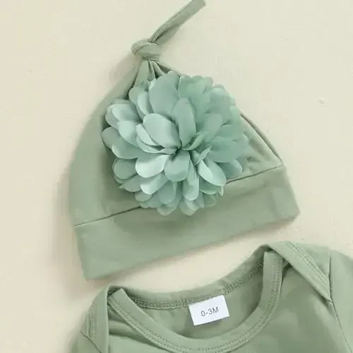 KMBANGI Newborn Baby Boys Girls Knotted Gown Hat Set Long Sleeve Crew Neck 3D Flower Infant Sleeper Baby Sleep Gown - 3