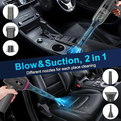 KMM Handheld Car Vacuum Cleaner, 4 in 1 Vacuum Cleaner 16000Pa Air Duster, 3-Speed Adjustable 120W High Power Vacuum Cleaner with LED Light and Multi-Nozzles for Car, Home, Office, Pet - 4