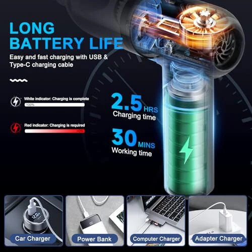 KMM Handheld Car Vacuum Cleaner, 4 in 1 Vacuum Cleaner 16000Pa Air Duster, 3-Speed Adjustable 120W High Power Vacuum Cleaner with LED Light and Multi-Nozzles for Car, Home, Office, Pet - MODAZONE