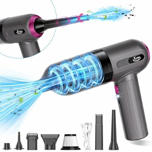 KMM Handheld Car Vacuum Cleaner, 4 in 1 Vacuum Cleaner 16000Pa Air Duster, 3-Speed Adjustable 120W High Power Vacuum Cleaner with LED Light and Multi-Nozzles for Car, Home, Office, Pet - 3