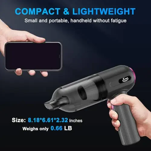 KMM Handheld Car Vacuum Cleaner, 4 in 1 Vacuum Cleaner 16000Pa Air Duster, 3-Speed Adjustable 120W High Power Vacuum Cleaner with LED Light and Multi-Nozzles for Car, Home, Office, Pet - 6