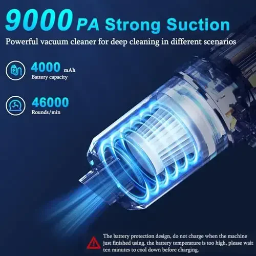 KMM Handheld Car Vacuum Cleaner, 9000Pa Vacuum Cleaner and Air Duster, 120W High Power Hand Held Vacuum with LED Light and Multi-Nozzles for Car, Home, Office, Pet - 3