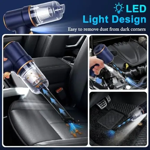 KMM qo'lda avtomobil changyutgichi, 9000Pa changyutgich va havo purkagich, 120W yuqori quvvatli qo'lda changyutgich, LED yoritgich va avtomobil, uy, ofis, uy hayvonlari uchun mo'ljallangan ko'p sonli nozullar - 7