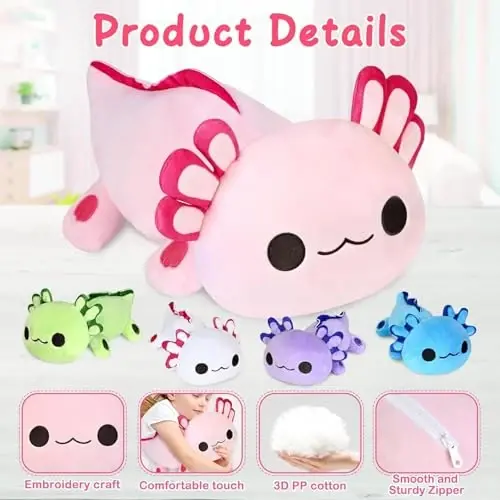 KMUYSL Axolotl Plush Toys for Ages 0 1 2 3 4 5 6 7 8+ Year Old Boys Girls- Axolotl Mommy Stuffed Animal with 4 Baby Axolotls in Her Tummy, Christmas Birthday Gifts for Baby, Toddler, Kids - 3