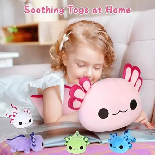 KMUYSL Axolotl Plush Toys for Ages 0 1 2 3 4 5 6 7 8+ Year Old Boys Girls- Axolotl Mommy Stuffed Animal with 4 Baby Axolotls in Her Tummy, Christmas Birthday Gifts for Baby, Toddler, Kids - 4