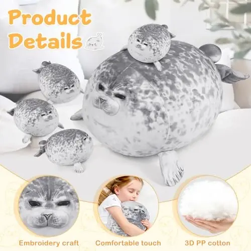 KMUYSL Toys for Ages 0 1 2 3 4 5 6 7 8+ Years - Plush Mommy Stuffed Animal with 4 Babies in Her Tummy, Soft Plush Toys Set, Christmas Birthday Gifts for Girls Boys Baby, Toddler, Kids (Seal Toys) - 3