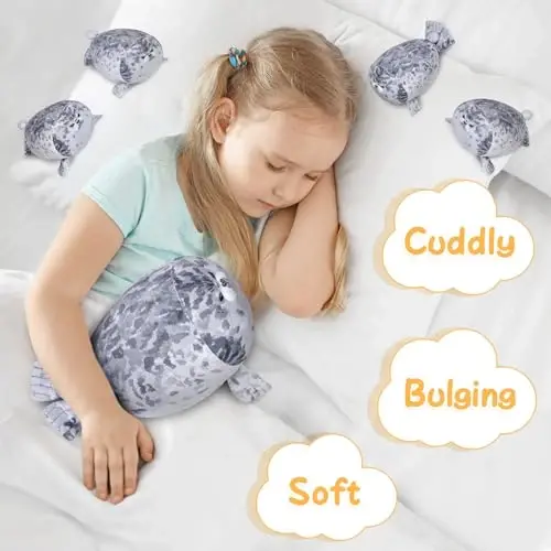 KMUYSL Toys for Ages 0 1 2 3 4 5 6 7 8+ Years - Plush Mommy Stuffed Animal with 4 Babies in Her Tummy, Soft Plush Toys Set, Christmas Birthday Gifts for Girls Boys Baby, Toddler, Kids (Seal Toys) - 6