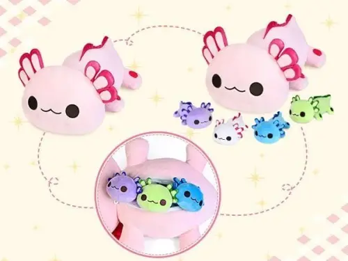 KMUYSL 0 1 2 3 4 5 6 7 8+ yoshdagi o'g'il qizlar uchun Axolotl Plush o'yinchoqlari - Qornida 4 ta Axolotl bolasi bo'lgan Axolotl Mommy yumshoq o'yinchoq, Chaqaloq, go'dak, bolalar uchun Rojdestvo tug'ilgan kun sovg'alari - 2