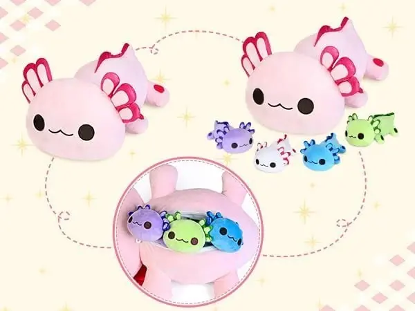 KMUYSL 0 1 2 3 4 5 6 7 8+ yoshdagi o'g'il qizlar uchun Axolotl Plush o'yinchoqlari - Qornida 4 ta Axolotl bolasi bo'lgan Axolotl Mommy yumshoq o'yinchoq, Chaqaloq, go'dak, bolalar uchun Rojdestvo tug'ilgan kun sovg'alari - 2