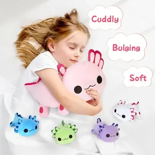 KMUYSL 0 1 2 3 4 5 6 7 8+ yoshdagi o'g'il qizlar uchun Axolotl Plush o'yinchoqlari - Qornida 4 ta Axolotl bolasi bo'lgan Axolotl Mommy yumshoq o'yinchoq, Chaqaloq, go'dak, bolalar uchun Rojdestvo tug'ilgan kun sovg'alari - 4
