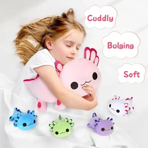 KMUYSL 0 1 2 3 4 5 6 7 8+ yoshdagi o'g'il qizlar uchun Axolotl Plush o'yinchoqlari - Qornida 4 ta Axolotl bolasi bo'lgan Axolotl Mommy yumshoq o'yinchoq, Chaqaloq, go'dak, bolalar uchun Rojdestvo tug'ilgan kun sovg'alari - 5