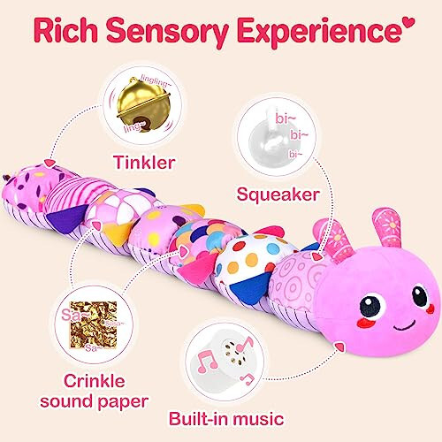 KMUYSL Baby Montessori Toys 0-6 6-12 Months, Sensory Music Animal Stuffed Toy for 0 1 2 3 4 5 6+ Months, Plush Toy with Crinkle and Rattles for Infant Newborn, Tummy Time Toys Gifts for 0-3-6-12 Month - 10