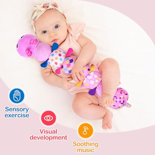 KMUYSL Baby Montessori Toys 0-6 6-12 Months, Sensory Music Animal Stuffed Toy for 0 1 2 3 4 5 6+ Months, Plush Toy with Crinkle and Rattles for Infant Newborn, Tummy Time Toys Gifts for 0-3-6-12 Month - 13