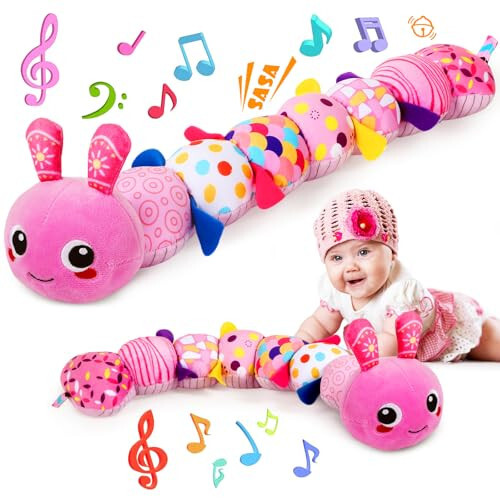 KMUYSL Baby Montessori Toys 0-6 6-12 Months, Sensory Music Animal Stuffed Toy for 0 1 2 3 4 5 6+ Months, Plush Toy with Crinkle and Rattles for Infant Newborn, Tummy Time Toys Gifts for 0-3-6-12 Month - 1