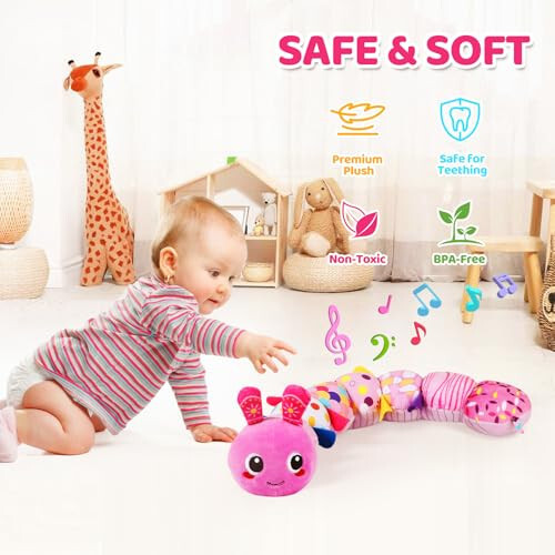 KMUYSL Baby Montessori Toys 0-6 6-12 Months, Sensory Music Animal Stuffed Toy for 0 1 2 3 4 5 6+ Months, Plush Toy with Crinkle and Rattles for Infant Newborn, Tummy Time Toys Gifts for 0-3-6-12 Month - 5