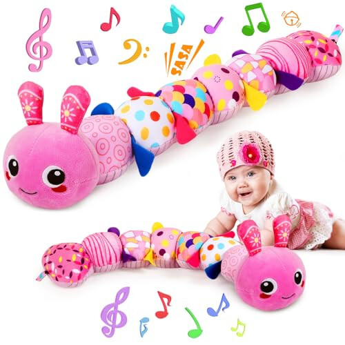 KMUYSL Baby Montessori Toys 0-6 6-12 Months, Sensory Music Animal Stuffed Toy for 0 1 2 3 4 5 6+ Months, Plush Toy with Crinkle and Rattles for Infant Newborn, Tummy Time Toys Gifts for 0-3-6-12 Month - 6