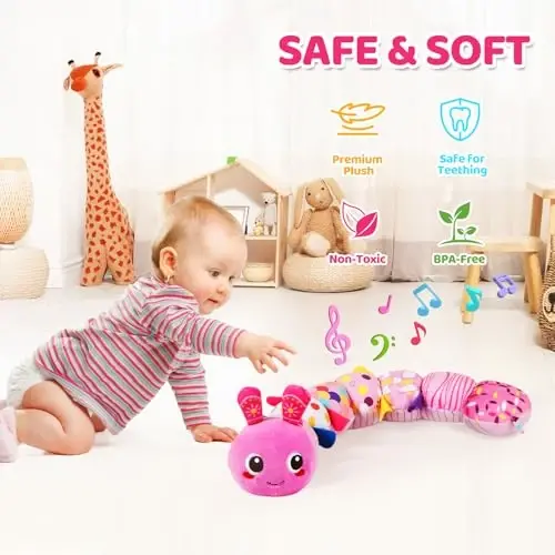 KMUYSL Baby Montessori Toys 0-6 6-12 Months, Sensory Music Animal Stuffed Toy for 0 1 2 3 4 5 6+ Months, Plush Toy with Crinkle and Rattles for Infant Newborn, Tummy Time Toys Gifts for 0-3-6-12 Month - 4