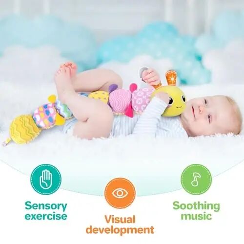 KMUYSL Baby Toys 0-12 Months, Musical Animal Stuffed Toy with Crinkle, Rattles & Lullaby, Plush Toy for Infant Newborn, Yellow Fabric Cotton - 2