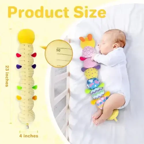 KMUYSL Baby Toys 0-12 Months, Musical Animal Stuffed Toy with Crinkle, Rattles & Lullaby, Plush Toy for Infant Newborn, Yellow Fabric Cotton - 5