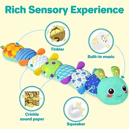 KMUYSL Baby Toys 0-6 6-12 Months, Sensory Music Animal Stuffed Toy for 0 1 2 3 4 5 6+ Months, Plush Toy with Crinkle and Rattles for Infant Newborn, Tummy Time Toys Gifts for 0-3-6-12 Month - KMUYSL (1)