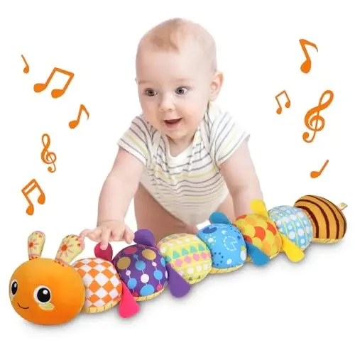 KMUYSL Baby Toys 0-6 6-12 Months, Sensory Music Animal Stuffed Toy for 0 1 2 3 4 5 6+ Months, Plush Toy with Crinkle and Rattles for Infant Newborn, Tummy Time Toys Gifts for 0-3-6-12 Month - 1