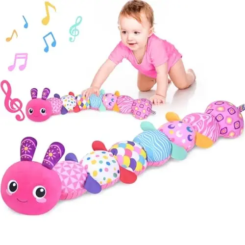 KMUYSL Baby Toys 0-6 6-12 Months, Sensory Music Animal Stuffed Toy for 0 1 2 3 4 5 6+ Months, Plush Toy with Crinkle and Rattles for Infant Newborn, Tummy Time Toys Gifts for 0-3-6-12 Month 