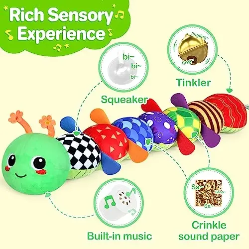 KMUYSL Baby Toys 0-6 6-12 Months, Sensory Music Animal Stuffed Toy for 0 1 2 3 4 5 6+ Months, Plush Toy with Crinkle and Rattles for Infant Newborn, Tummy Time Toys Gifts for 0-3-6-12 Month - 3
