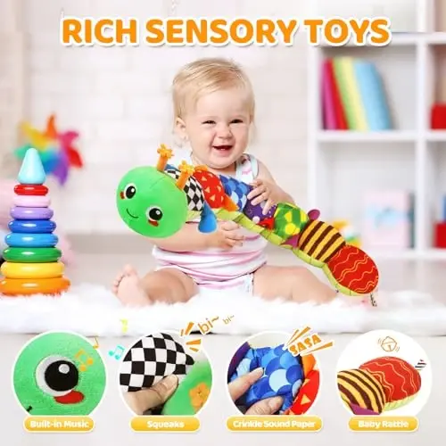 KMUYSL Baby Toys 0-6 6-12 Months, Sensory Music Animal Stuffed Toy for 0 1 2 3 4 5 6+ Months, Plush Toy with Crinkle and Rattles for Infant Newborn, Tummy Time Toys Gifts for 0-3-6-12 Month - 4