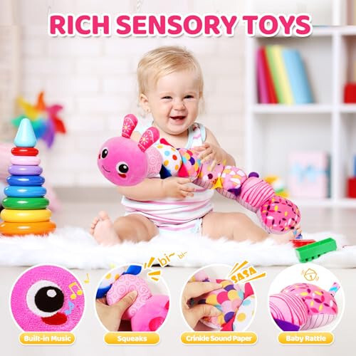 KMUYSL Bebek Montessori Oyuncakları 0-6 6-12 Ay, Duyusal Müzik Hayvan Peluş Oyuncak 0 1 2 3 4 5 6+ Ay için, Kırışan ve Çıngıraklı Peluş Oyuncak Bebek Yenidoğan İçin, Karın Zamanı Oyuncakları 0-3-6-12 Ay İçin Hediyeler - 2