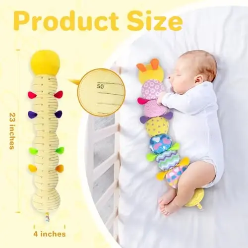 KMUYSL Baby Toys 0-12 Months, Musical Animal Stuffed Toy with Crinkle, Rattles & Lullaby, Plush Toy for Infant Newborn, Yellow Fabric Cotton - 5