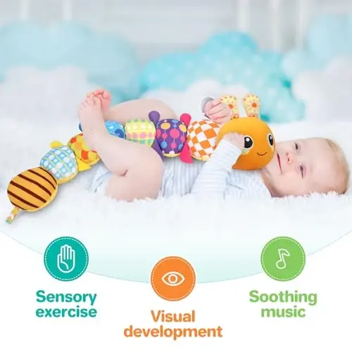 KMUYSL Baby Toys 0-6 6-12 Months, Sensory Music Animal Stuffed Toy for 0 1 2 3 4 5 6+ Months, Plush Toy with Crinkle and Rattles for Infant Newborn, Tummy Time Toys Gifts for 0-3-6-12 Month - 3