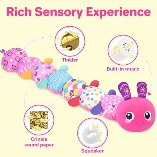 KMUYSL Baby Toys 0-6 6-12 Months, Sensory Music Animal Stuffed Toy for 0 1 2 3 4 5 6+ Months, Plush Toy with Crinkle and Rattles for Infant Newborn, Tummy Time Toys Gifts for 0-3-6-12 Month - 2