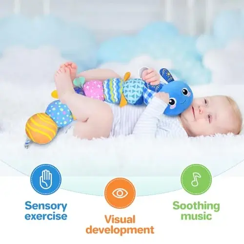 KMUYSL Baby Toys 0-6 6-12 Months, Sensory Music Animal Stuffed Toy for 0 1 2 3 4 5 6+ Months, Plush Toy with Crinkle and Rattles for Infant Newborn, Tummy Time Toys Gifts for 0-3-6-12 Month - 6