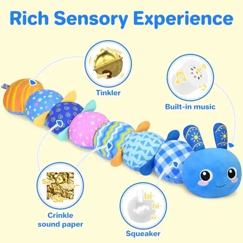 KMUYSL Baby Toys 0-6 6-12 Months, Sensory Music Animal Stuffed Toy for 0 1 2 3 4 5 6+ Months, Plush Toy with Crinkle and Rattles for Infant Newborn, Tummy Time Toys Gifts for 0-3-6-12 Month - KMUYSL (1)