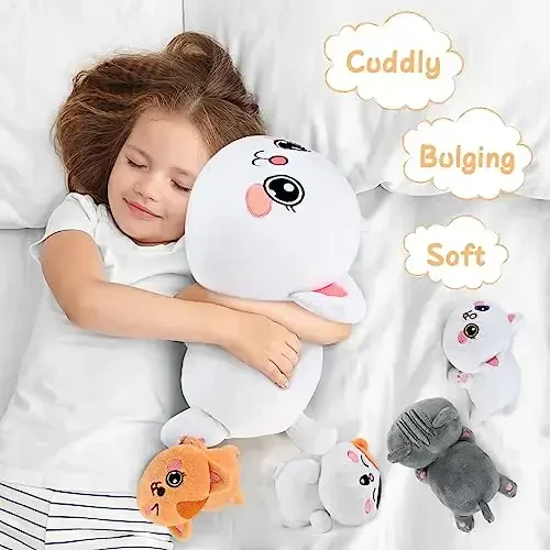 KMUYSL Cat Stuffed Animals Toys for Ages 0 1 2 3 4 5 6 7 8+ Years Old Kids - Mommy Cat with 4 Baby Kitty in Her Tummy, Idea Xmas Birthday Gifts for Baby, Toddler, Girls, Boys - 5