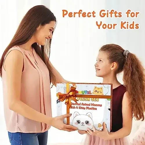 KMUYSL Мягкие игрушки для кошек для детей от 0 1 2 3 4 5 6 7 8 лет и старше - Кошка-мама с 4 котятами в животике, Идея рождественских подарков на день рождения для младенцев, малышей, девочек, мальчиков - 7
