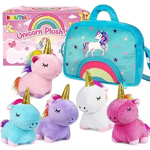 KMUYSL Toys for 18 Months+ Year Old Girls, Plush Stuffed Animal with 5 Unicorn Babies in Plush Bag Toy, Soft Plush Toys Set, Christmas Birthday Gifts for 2 3 4 5 6 7 8 Girls Boys Baby, Toddler, Kids 