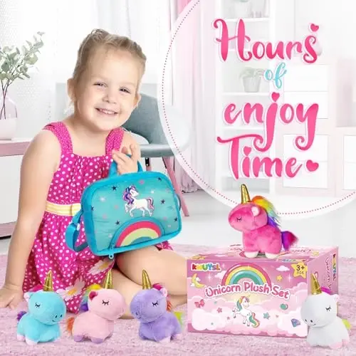 KMUYSL Toys for 18 Months+ Year Old Girls, Plush Stuffed Animal with 5 Unicorn Babies in Plush Bag Toy, Soft Plush Toys Set, Christmas Birthday Gifts for 2 3 4 5 6 7 8 Girls Boys Baby, Toddler, Kids - 6