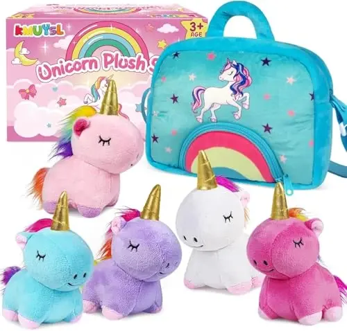 KMUYSL Toys for 18 Months+ Year Old Girls, Plush Stuffed Animal with 5 Unicorn Babies in Plush Bag Toy, Soft Plush Toys Set, Christmas Birthday Gifts for 2 3 4 5 6 7 8 Girls Boys Baby, Toddler, Kids - KMUYSL
